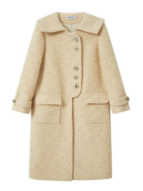 Large Lapel Design Button Middle Length Coat