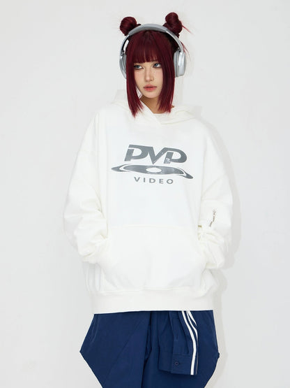 DVD Printed Hidden Zipper Hooded Sweat