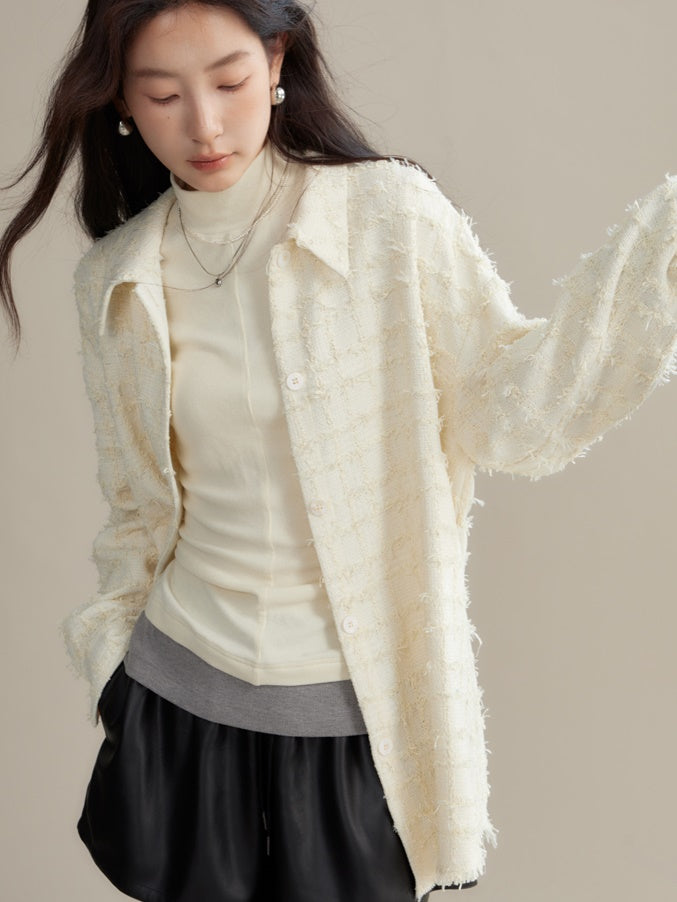 Woven Texture Loose Long-sleeved Shirt