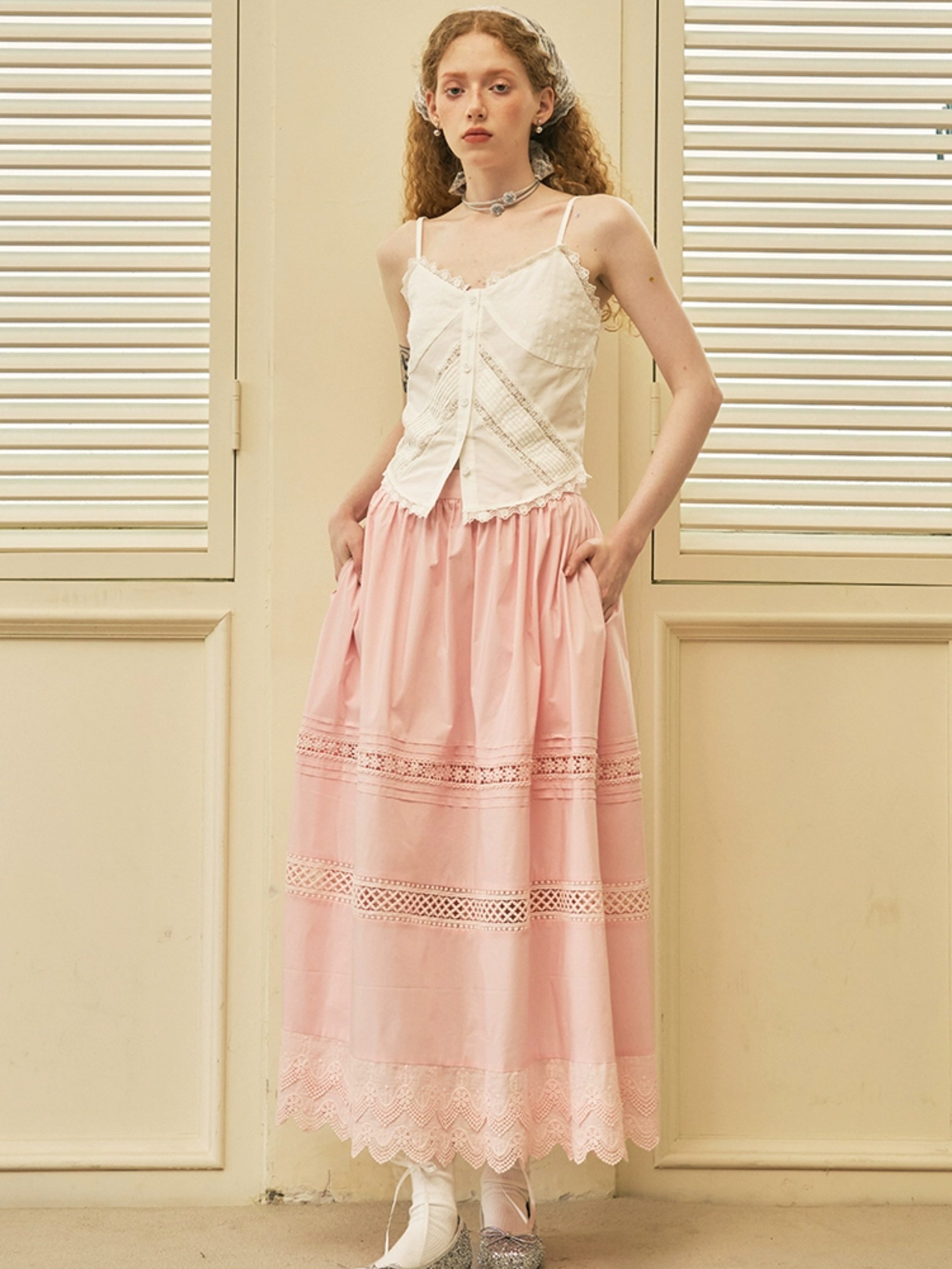 Girly Lace Splicing Long Skirt