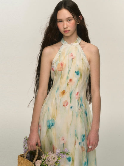 Chinese Style Ink Tulip American Sleeve Dress