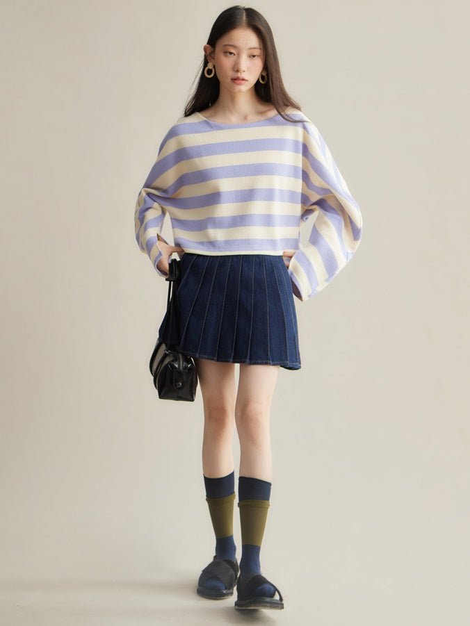 A-line Short Denim Pleated Skirt