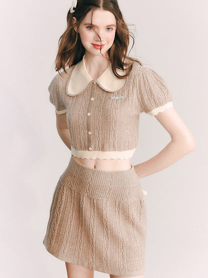 DOLL COLLAR KNITTED TOP &amp; A-LINE HALF SKIRT SET-UP