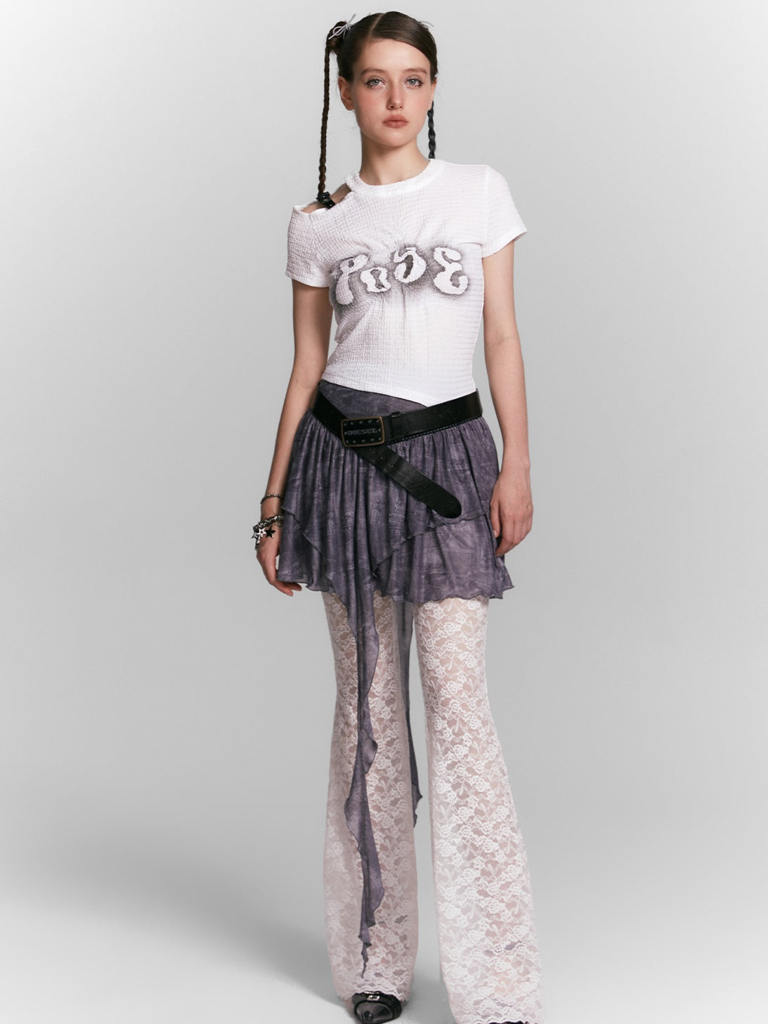 Mesh Printed Irregular Design Skirt