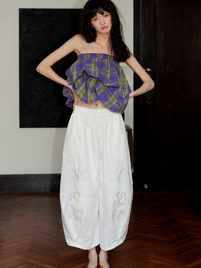 Embroidery Loose Bloomers Wide Leg Pants