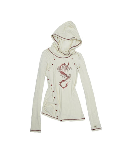 Rhinestone Hooded Slim Stretch T-shirt