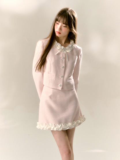 Fine Glitter Small Fragrance Jacket ＆ Frill Stitch Short Skirt