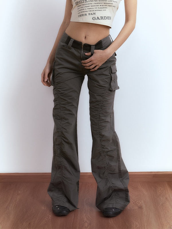 Low-waist Gather Bootcut Pants