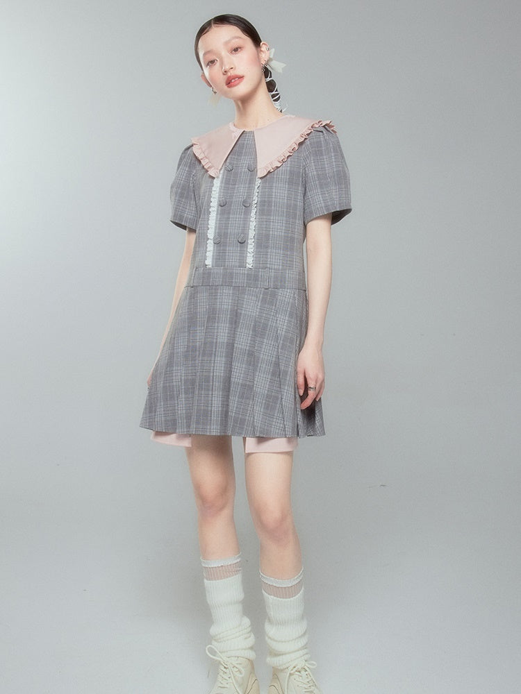 DOLL COLLAR PLAID ONE-PIECE