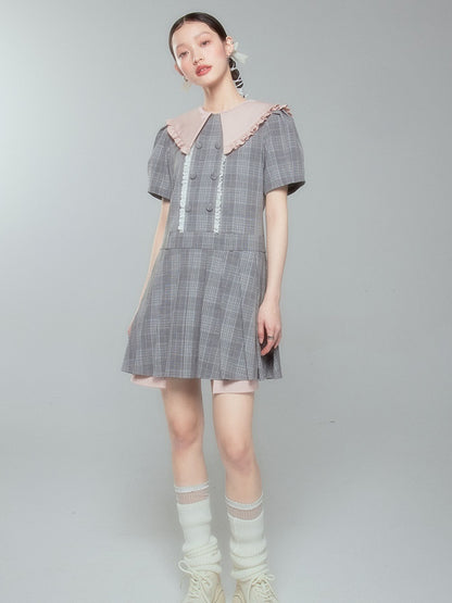 Doll Collar Plaid One-piece