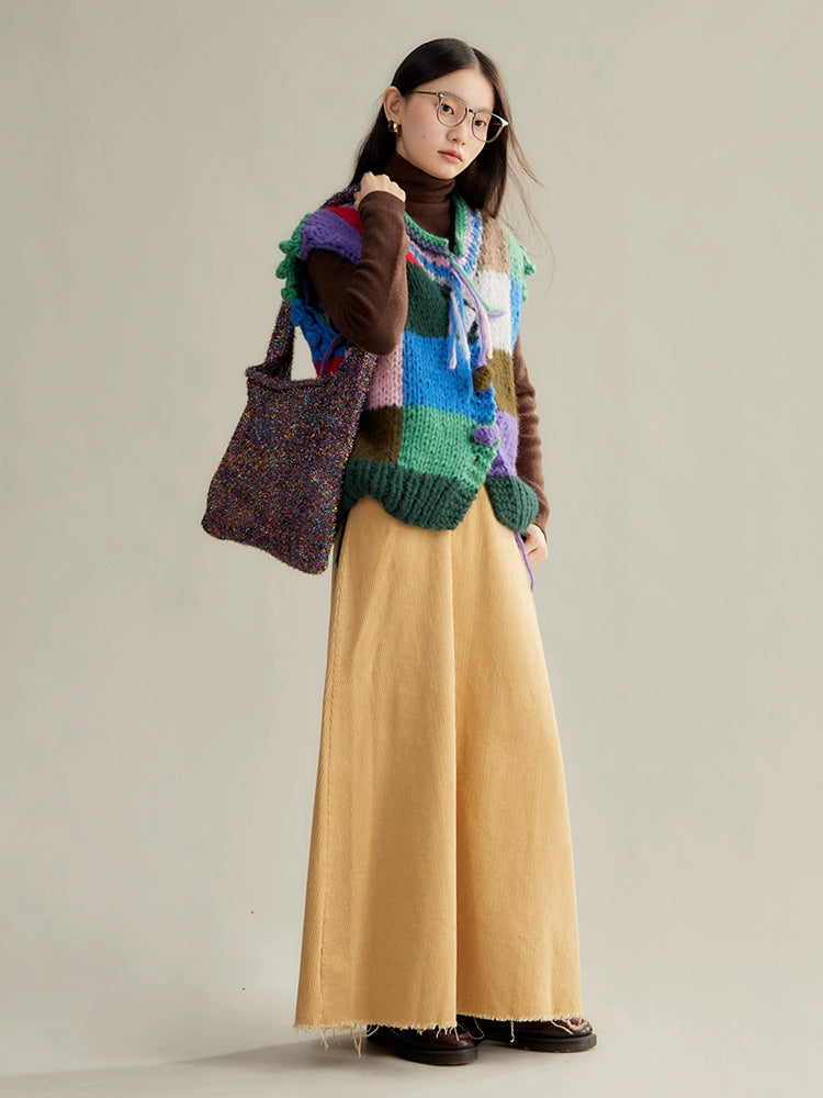 Patchwork Color Knitted Vest Cardigan