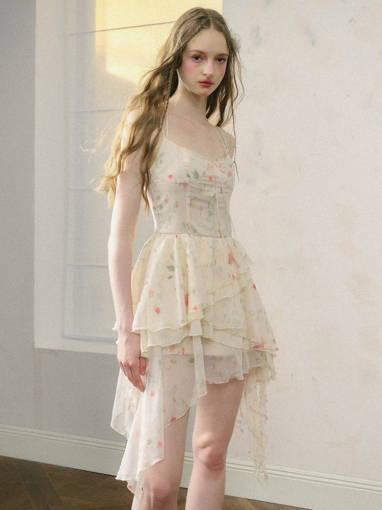 Rose Irregular Ruffle Suspender Dress