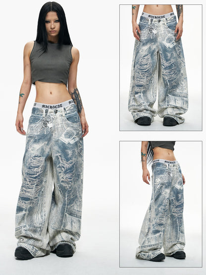 Vintage 3D Printed Keychain Baggy Wide Leg Jeans