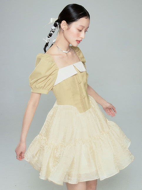 Puffy Square Collar Princess Puff Sleeve Dress