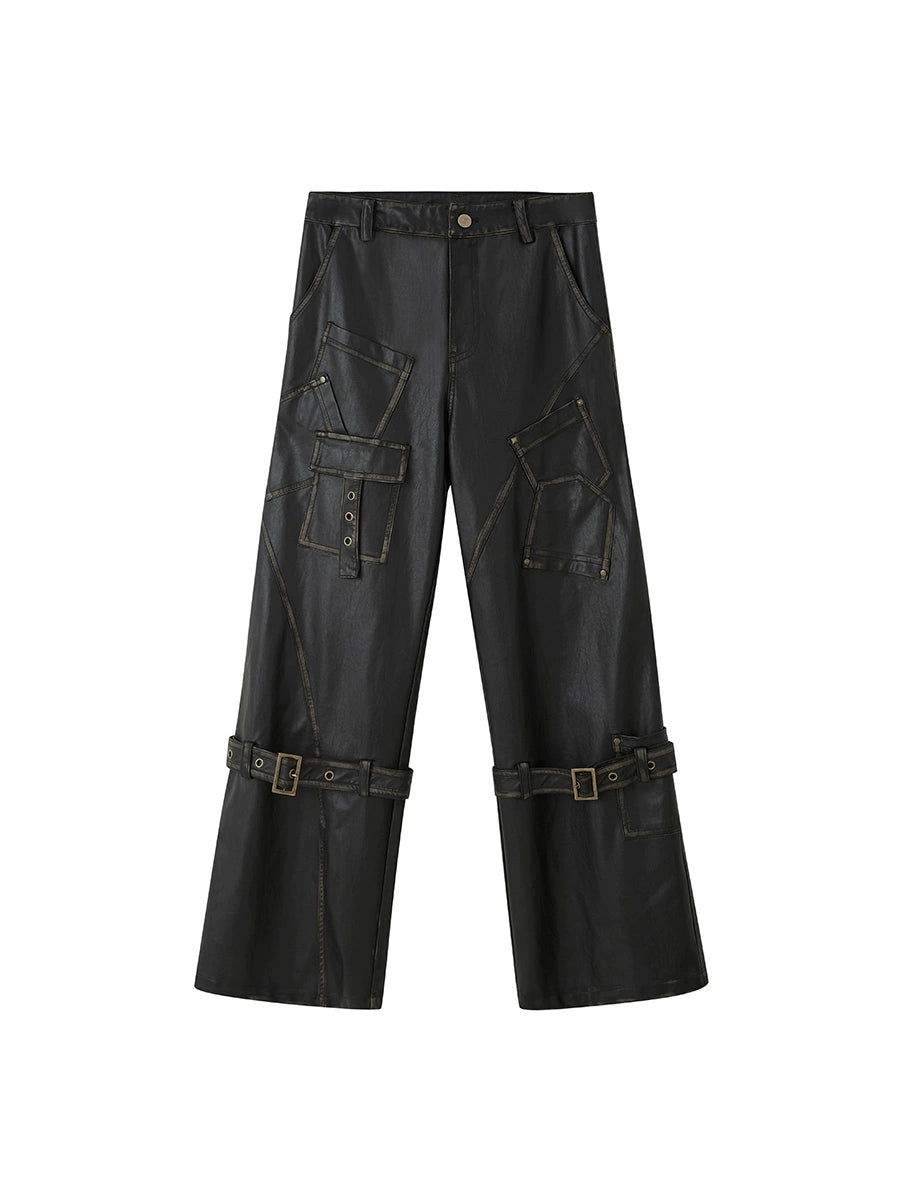 Deconstructed Street Punk Distressed Leather Pants