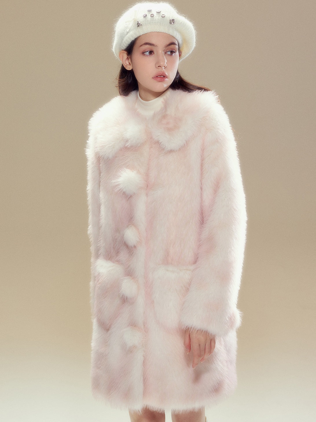 Gradient Doll Collar Fur Ball Imitation Fur Coat