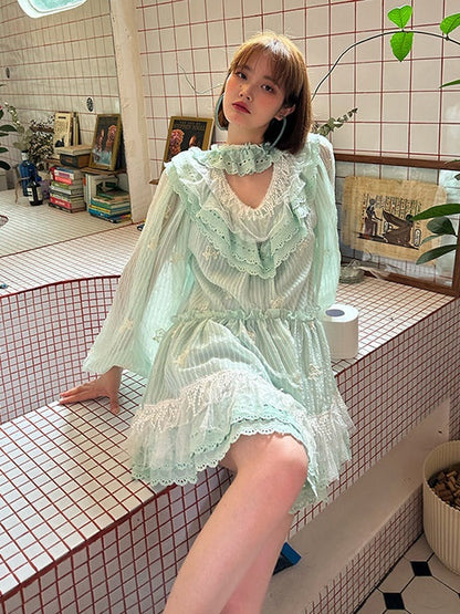 Balloon Sleeve Frill Fluffy Dress