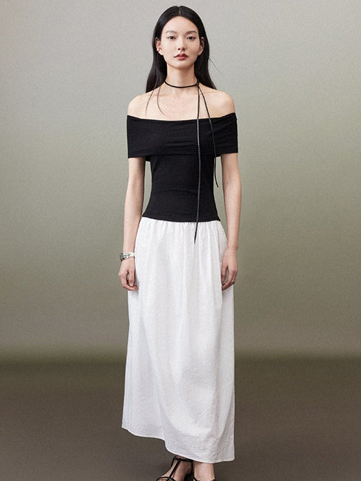 Monotone Stitching One-shoulder One-piece