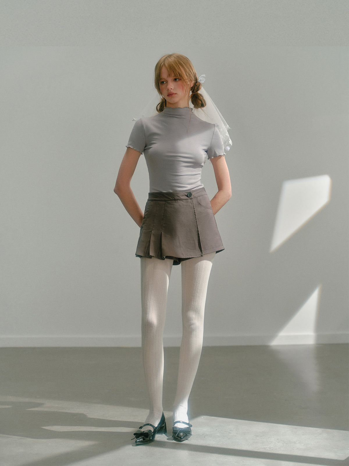 Asymmetric Pleated Mini Culottes Skirt