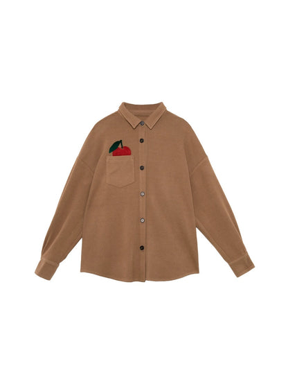 Apple Embroidered Long-sleeved Shirt &amp; Straight Skirt