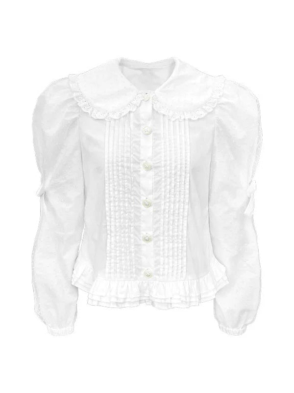 Mesh Patchwork Doll Collar Puff Sleeve Shirt