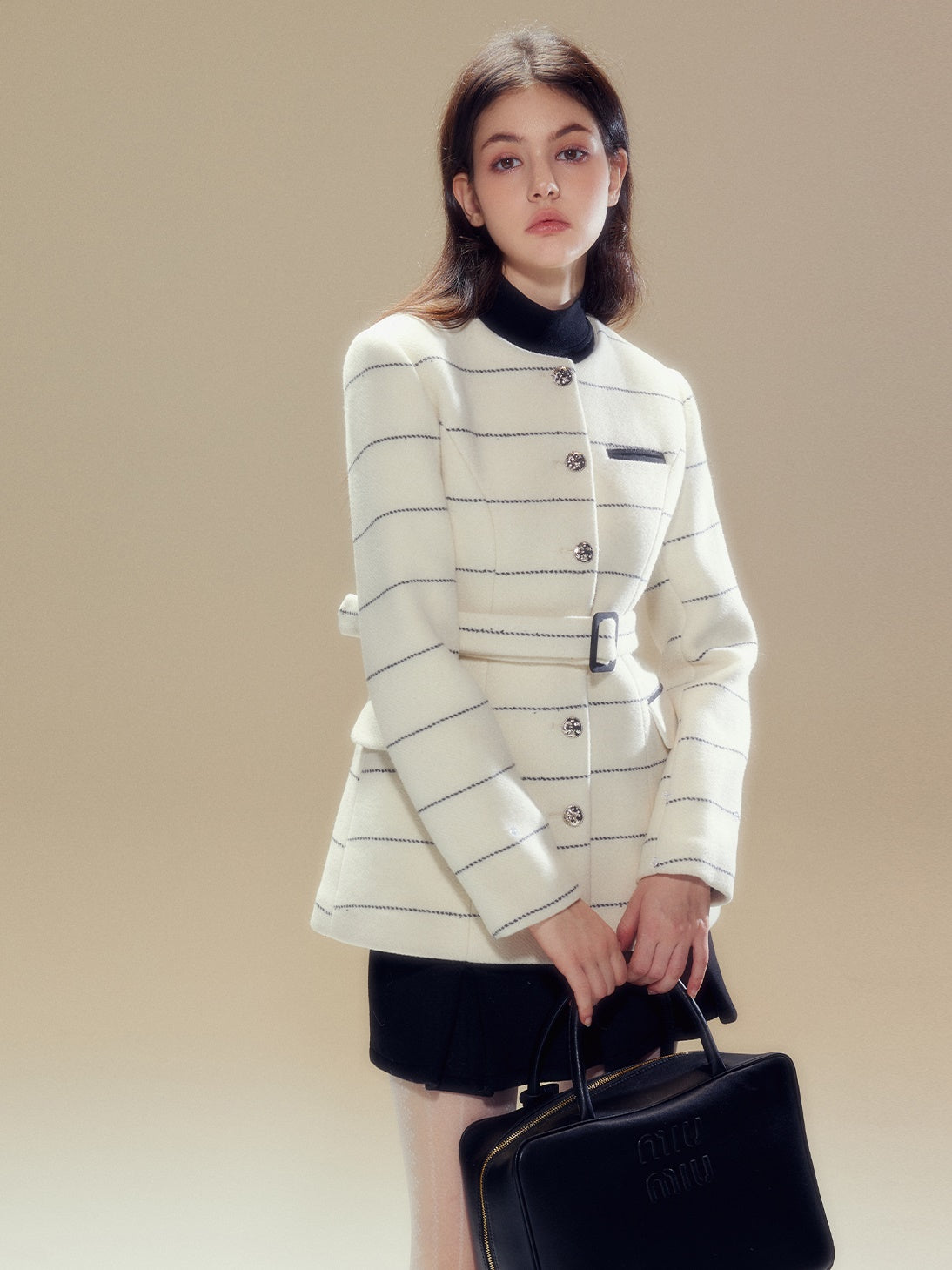 Fur Collar Border Belt Coat