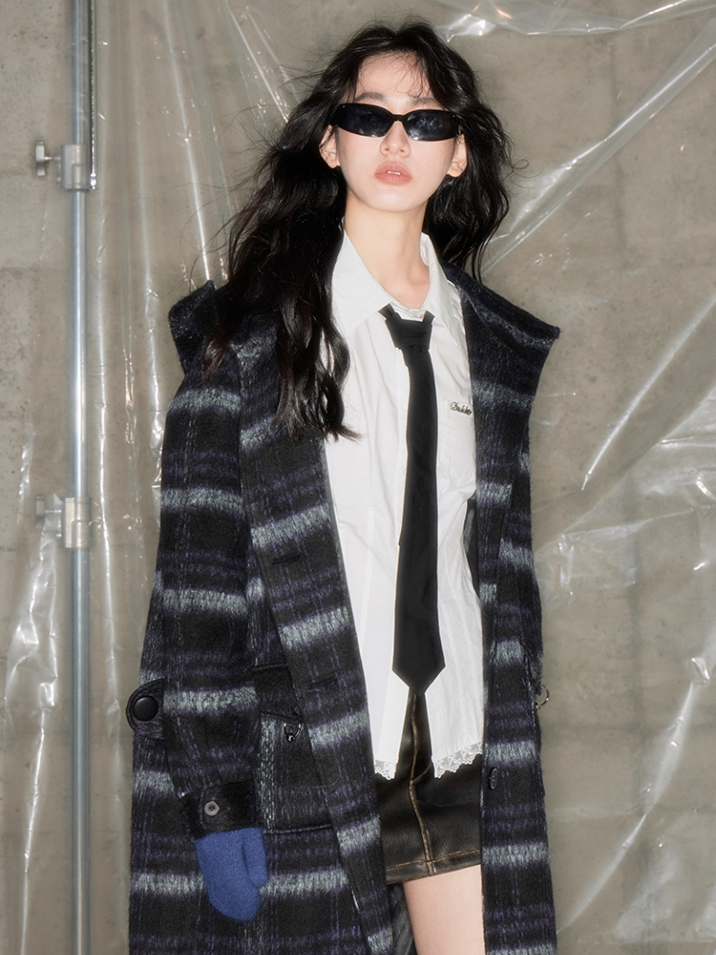 Plaid Single-sided Hooded Coat