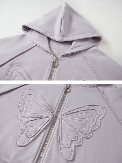 Butterfly Embroidery Loose ZIP-Up Hooded Sweat