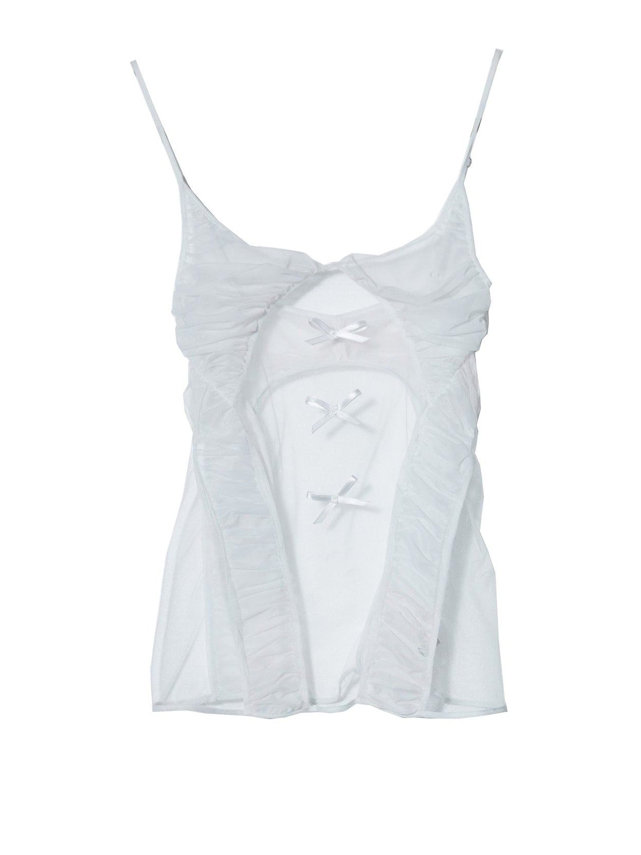 Mesh Shirring See-through Ribbon Camisole