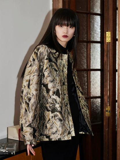 Jacquard Loose No-Collar Jacket