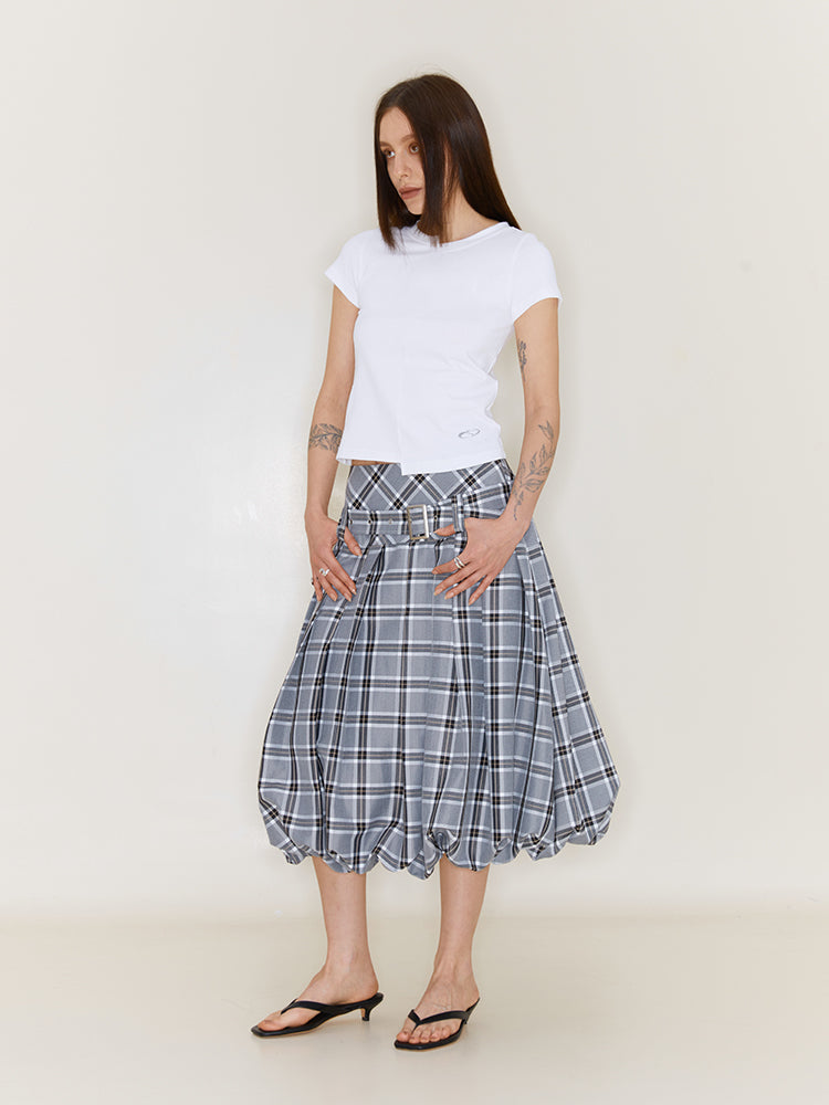 Retro Plaid Flower Bud Fluffy Skirt