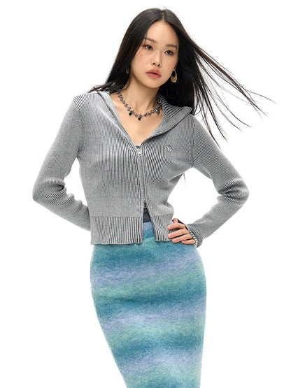 Cardigan tricot slim lavé en jean