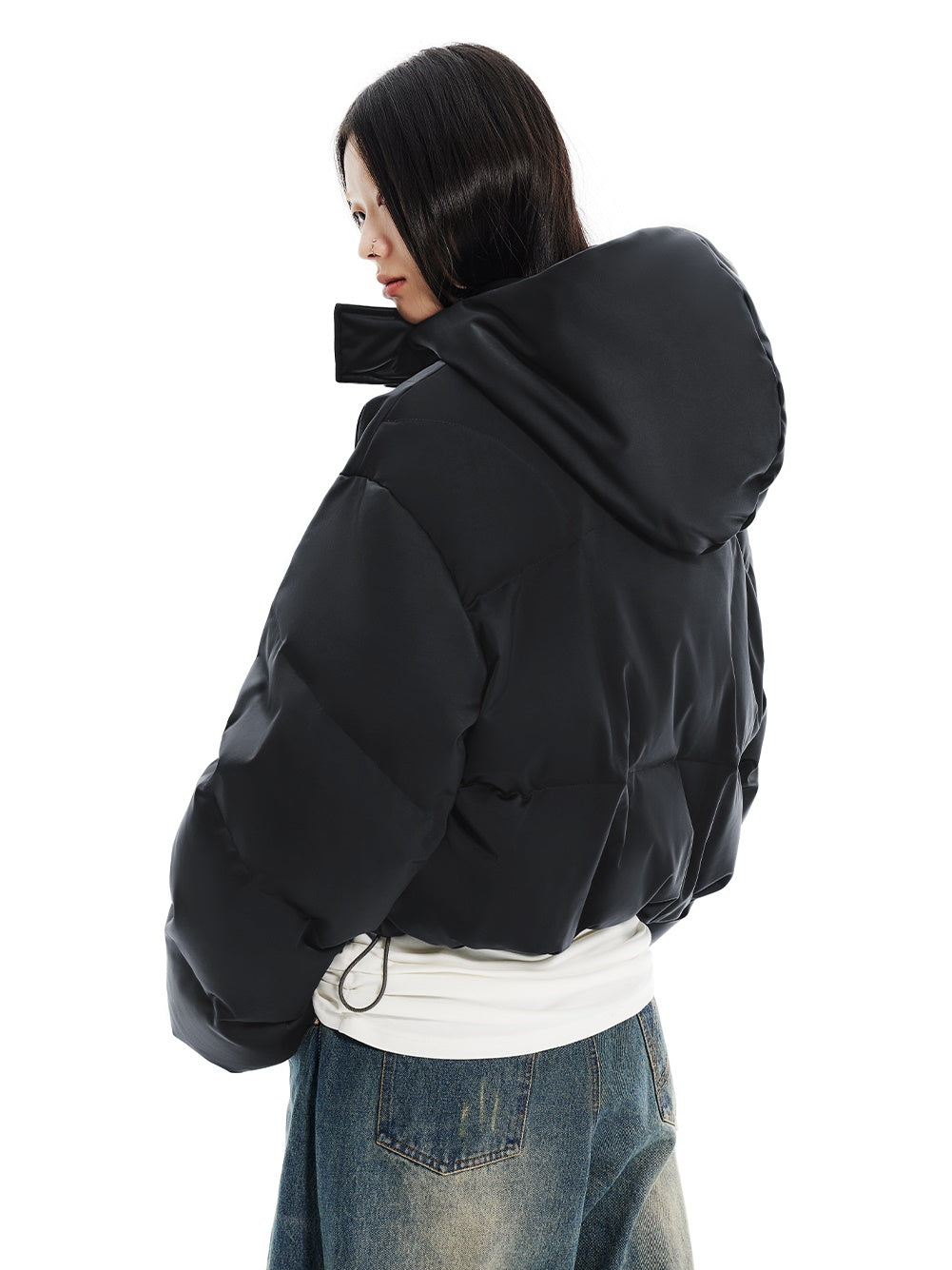 Loose Short Stand Collar Hooded Down Jacket