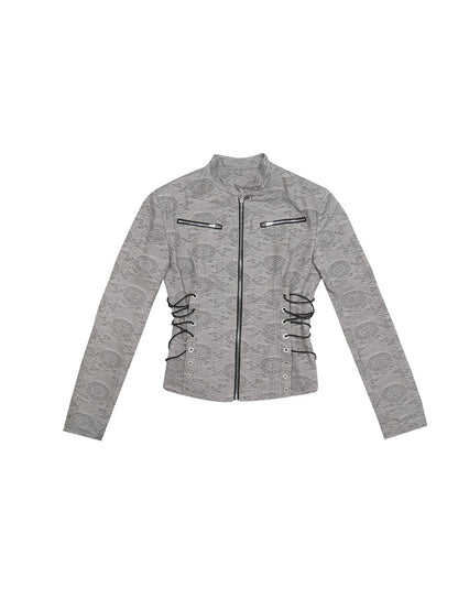 Jacquard zipper veste courte et jupe longue à taille basse