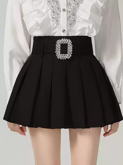 Box-Pleart Short Flare High-Waist Mini-Skirt