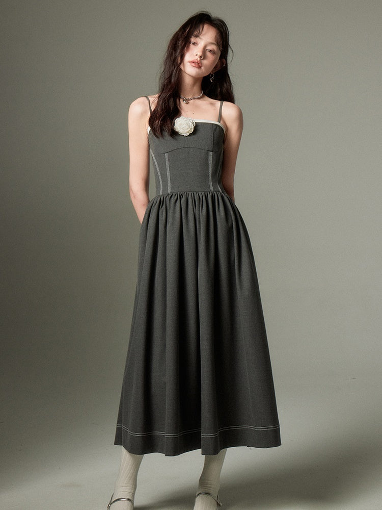 Three-dimensional Rose Brooch Sling Dress