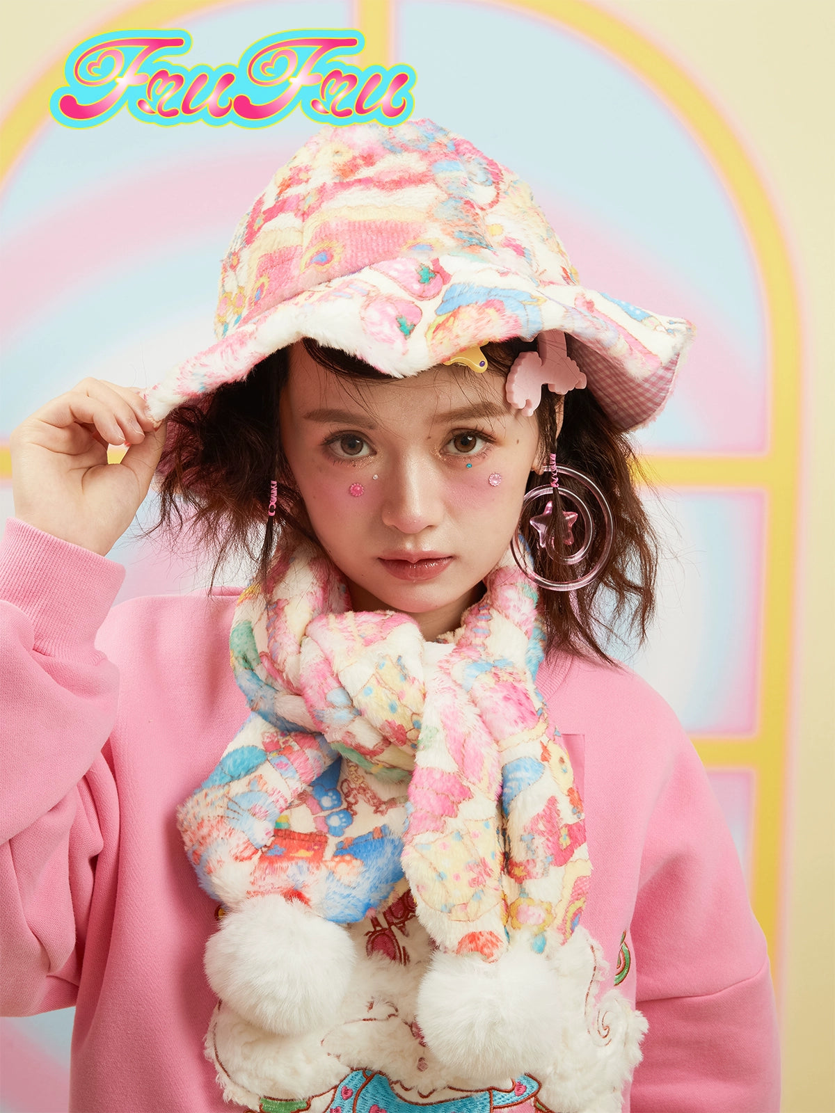 Cartoon Print Hat &amp; Muffler