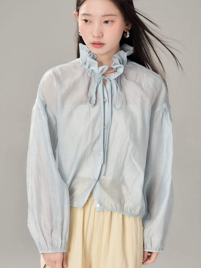 Fungus Gather Collar Tie See-through Shirt