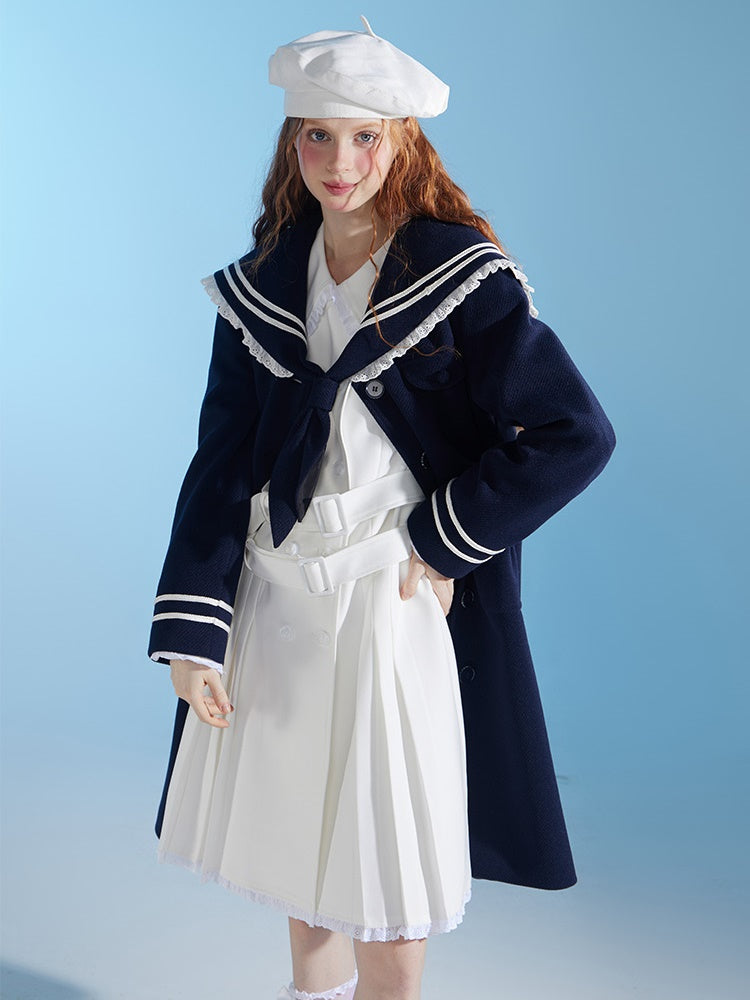 College Style Navy Collar Coat