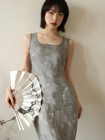 Jacquard Sleeveless 긴 드레스