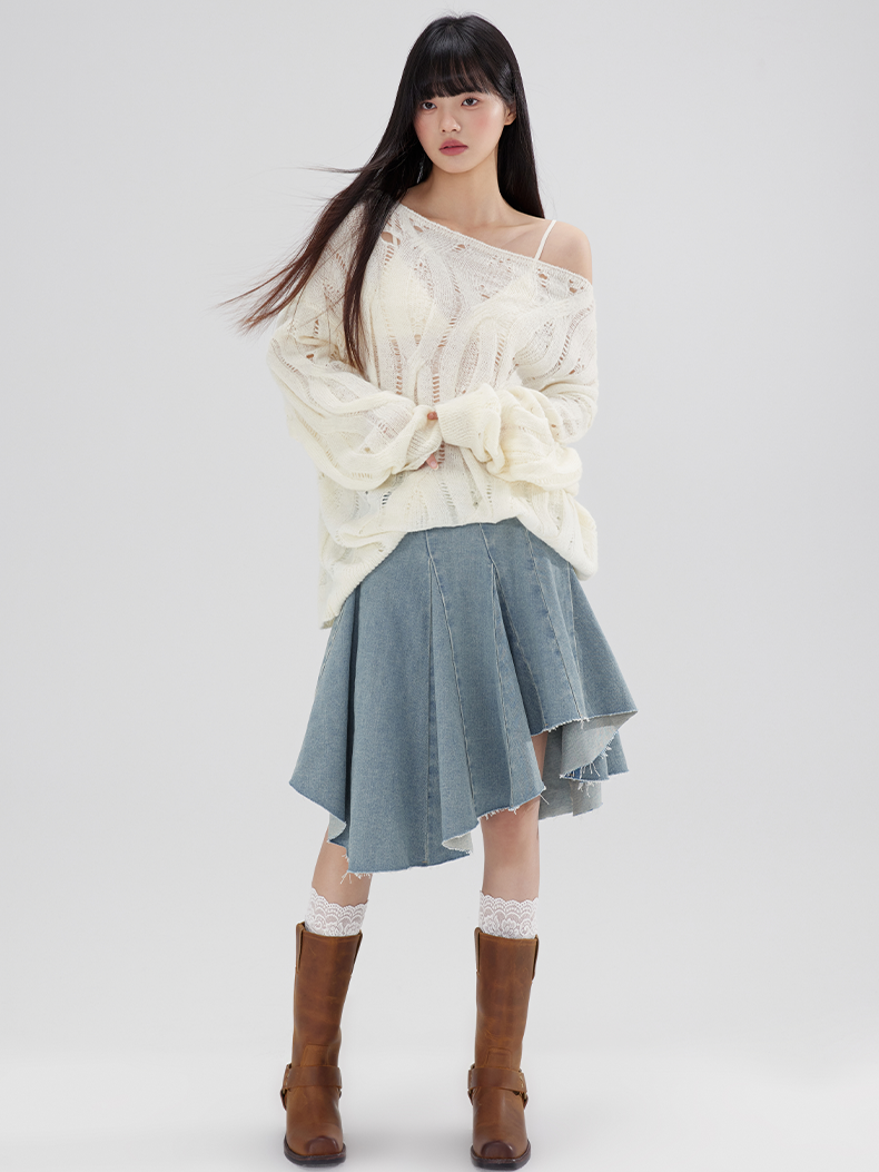 OverSize Hollow Boat-Neck Sweater