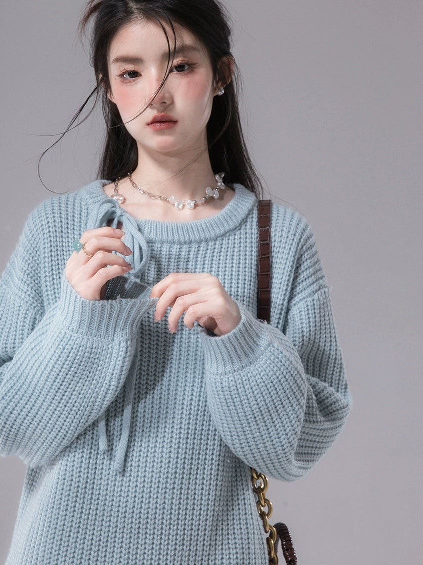 Drop Shoulder Loose Sweater ＆ Suspender One-piece Set-up