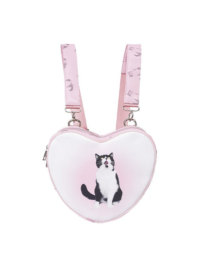 Cat Print Heart Small Backpack