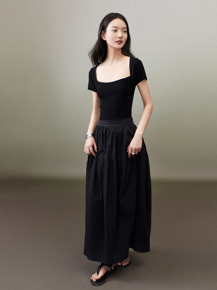 Irregular Square Collar Basic Cutsew