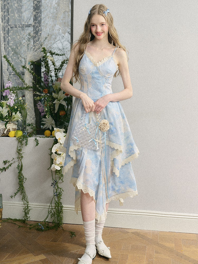 Oil Painting Floral French Suspender Dress