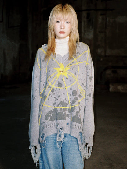 Starlight Damage Pattern Knitted Sweater