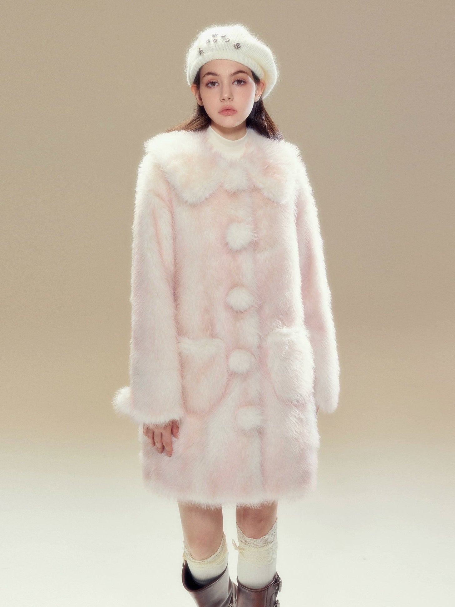 Gradient Doll Collar Fur Ball Imitation Fur Coat