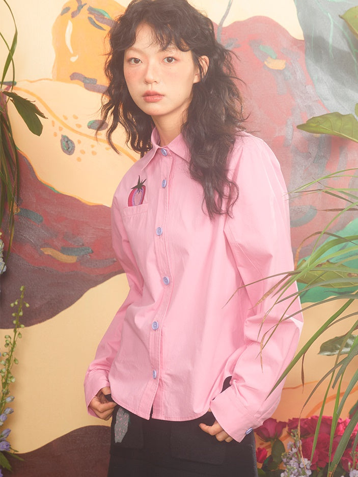 Love Strawberry Broidered Loose Shirt