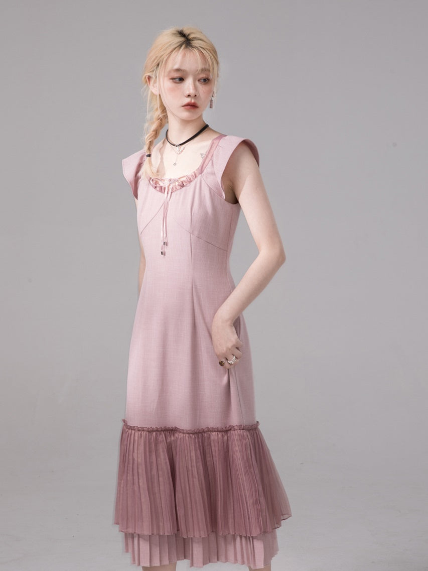 Layered Pleated Flying Sleeve Dress