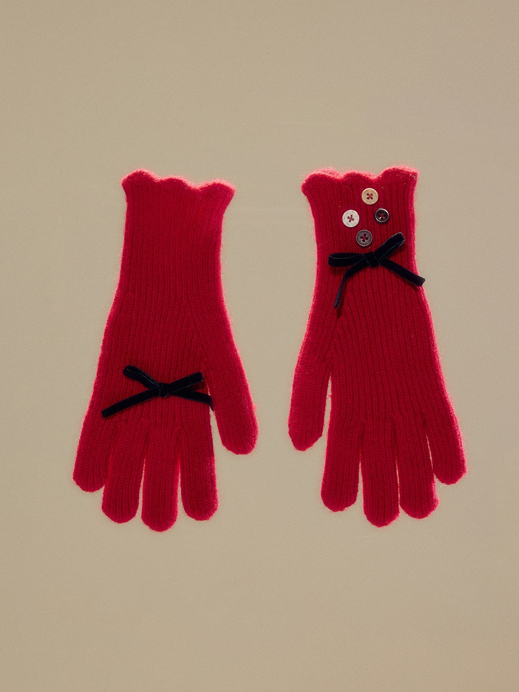 Bow Hand-button Knitted Five-finger Gloves